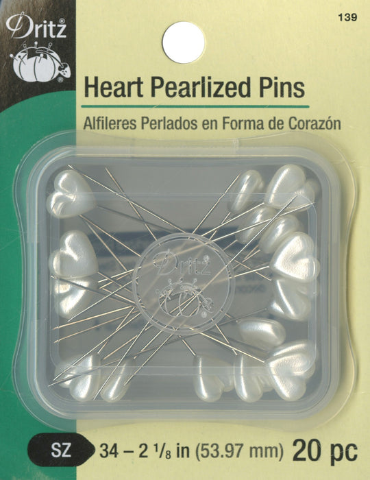 Heart Pearlized Pins 2 1/8in 20pcs White