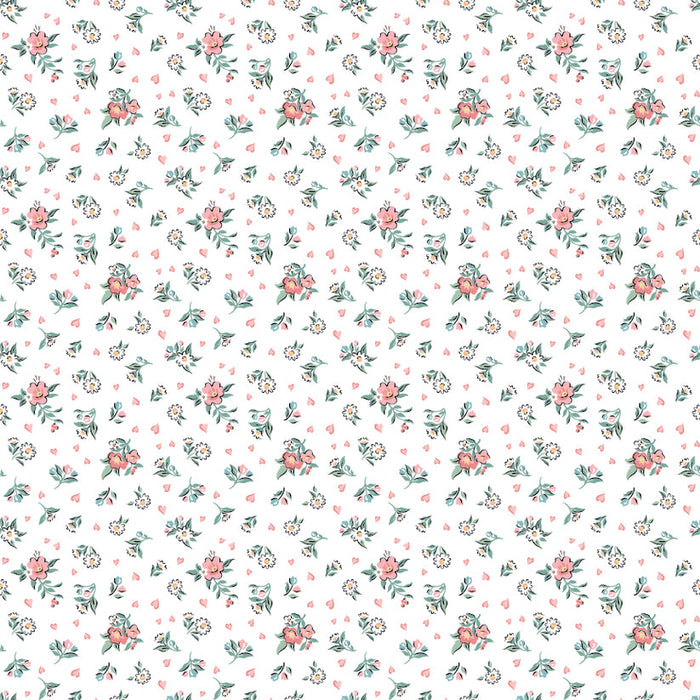 Granny's Sewing Room GS25916 Hearts & Posies White