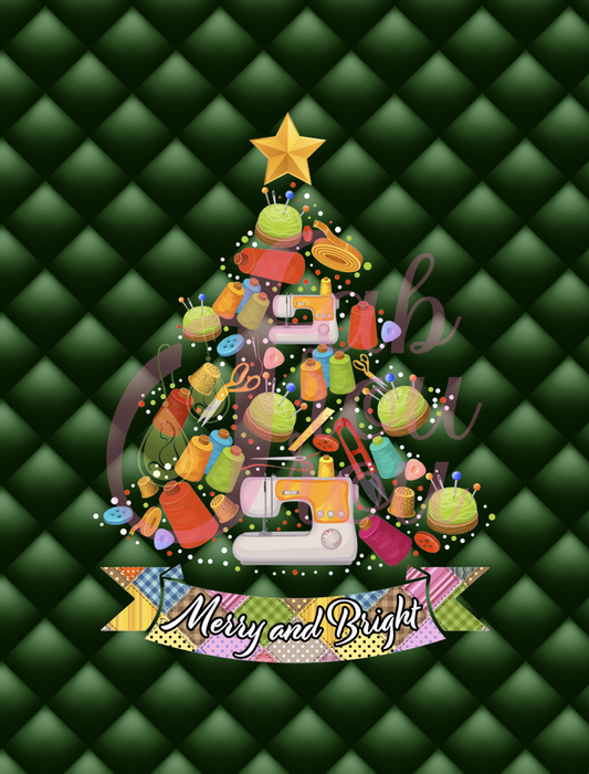 Merry And Bright Sewing Christmas Tree Magnet