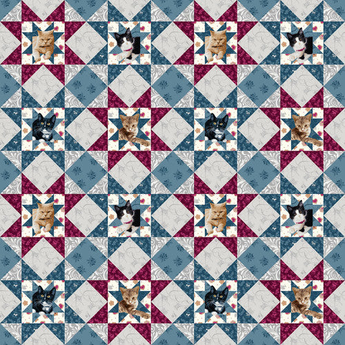Quilted Kitties Blue